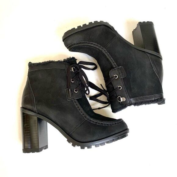 Sam Edelman Madge Sherpa Lined Suede Lace Up Lug Sole Booties 7 Black - Picture 5 of 10